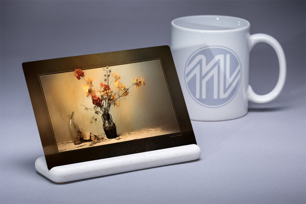 "Wild Flowers in vintage Vase" 4x6 Metal Print & Stand