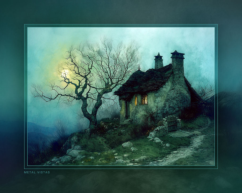 "Cottage on a Hill" 4x5 Metal Print & Stand