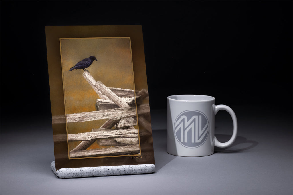 "Blackbird on a Worm Fence" 6x9 Metal Print with Stand