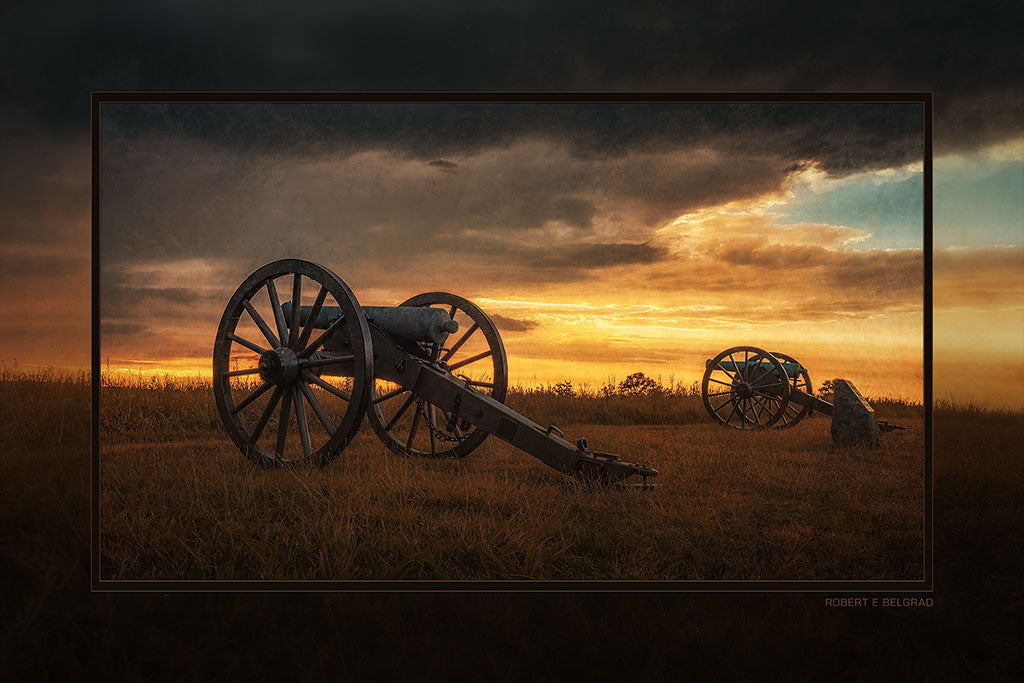 "Twin Guns at Dusk" 6x9 Metal Print with Stand