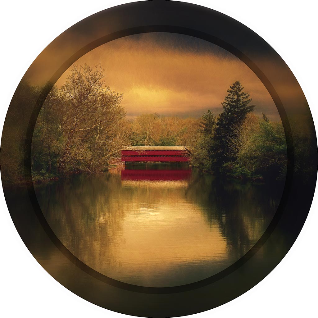 "Sachs Bridge in Spring" 8 Inch Round Metal Print with Stand