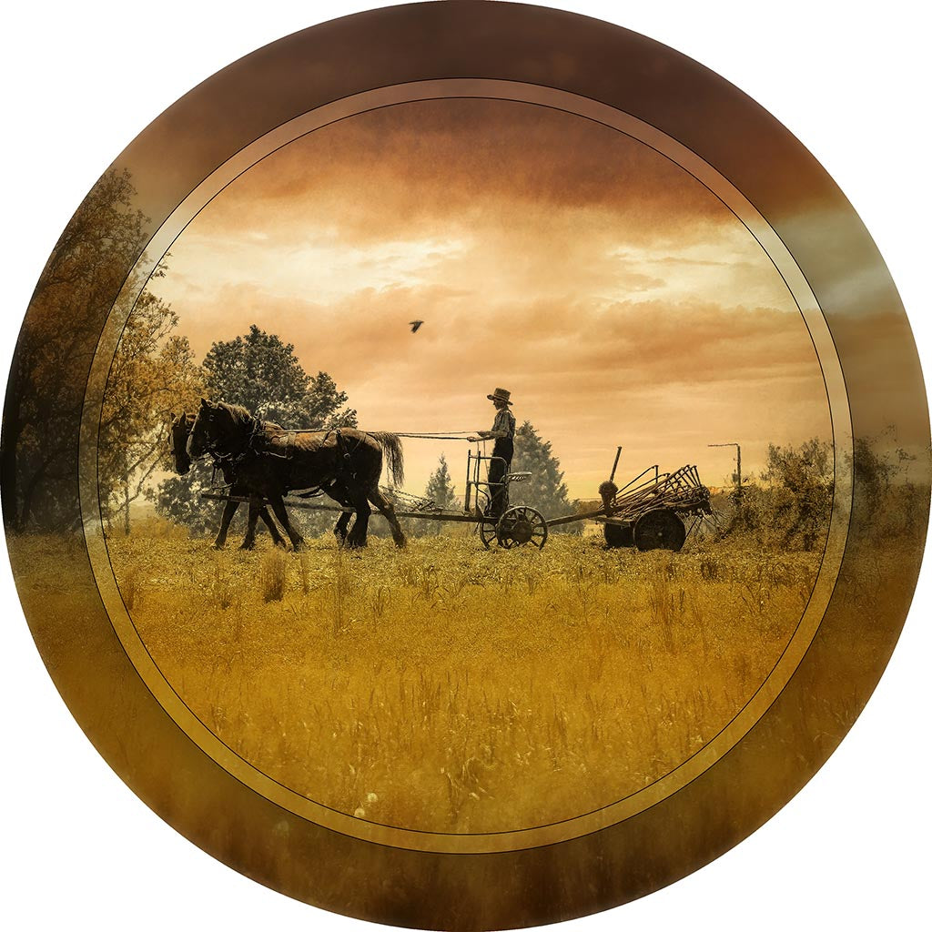 "Morning Chores" 8 Inch Round Metal Print with Stand