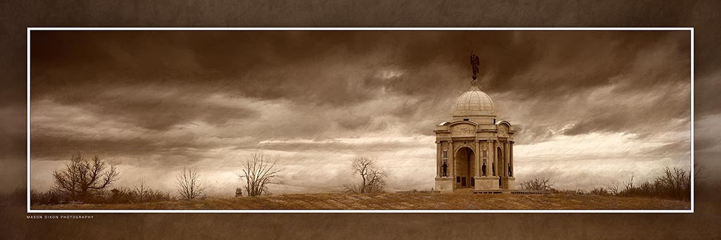 "Pennsylvania Monument Under a Troubled Sky" 4x12 Panoramic Metal Print with Stand
