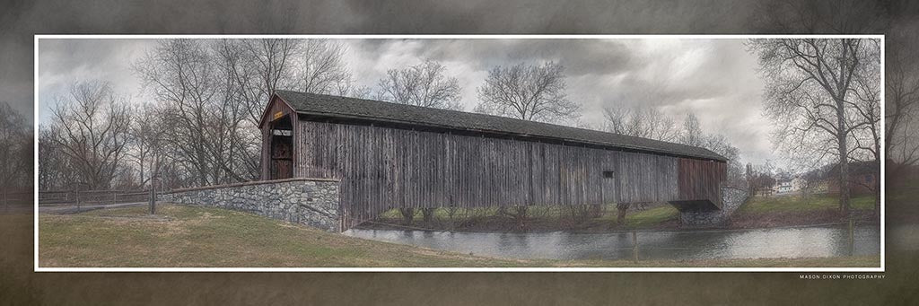 "Hunseckers Mill Covered Bridge" 4x12 Panoramic Metal Print with Stand