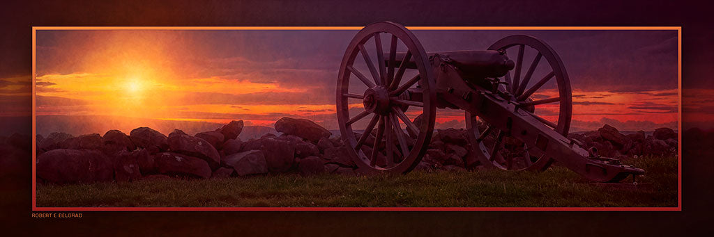 "Angle Artillery at Sunset" 4x12 Panoramic Metal Print with Stand