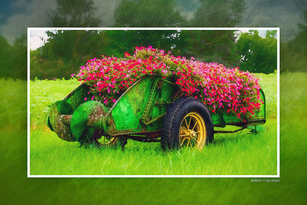 "Flower Cart" 4x6 Metal Print & Stand