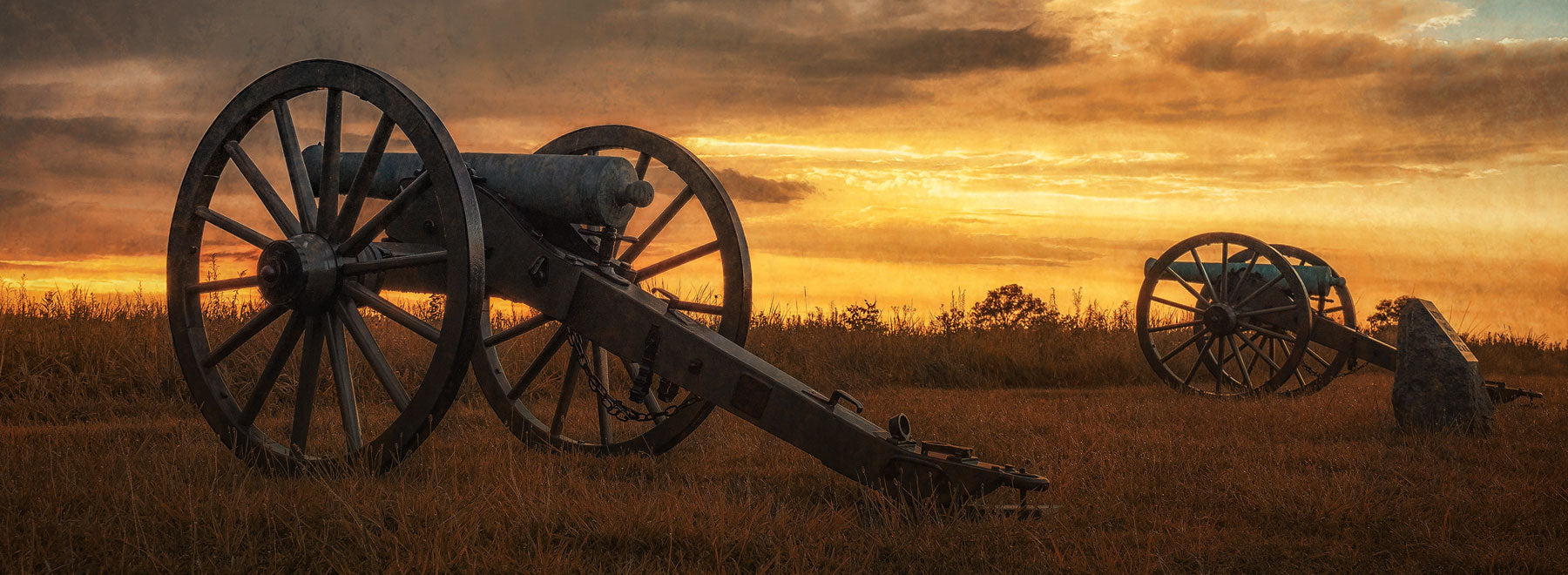 Gettysburg cannons at sunset.
