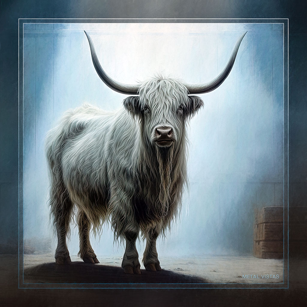 &quot;White Highlander&quot; 6x6 Metal Print &amp; Stand