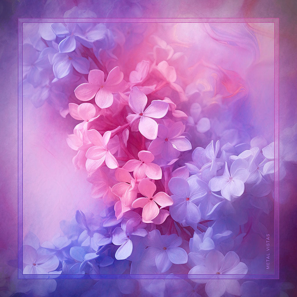 &quot;Lavender and Pink Blossoms&quot; 6x6 Metal Print &amp; Stand