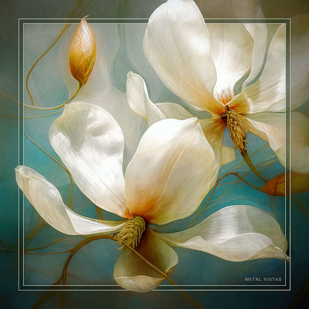 &quot;Painted Magnolias&quot; 6x6 Metal Print &amp; Stand