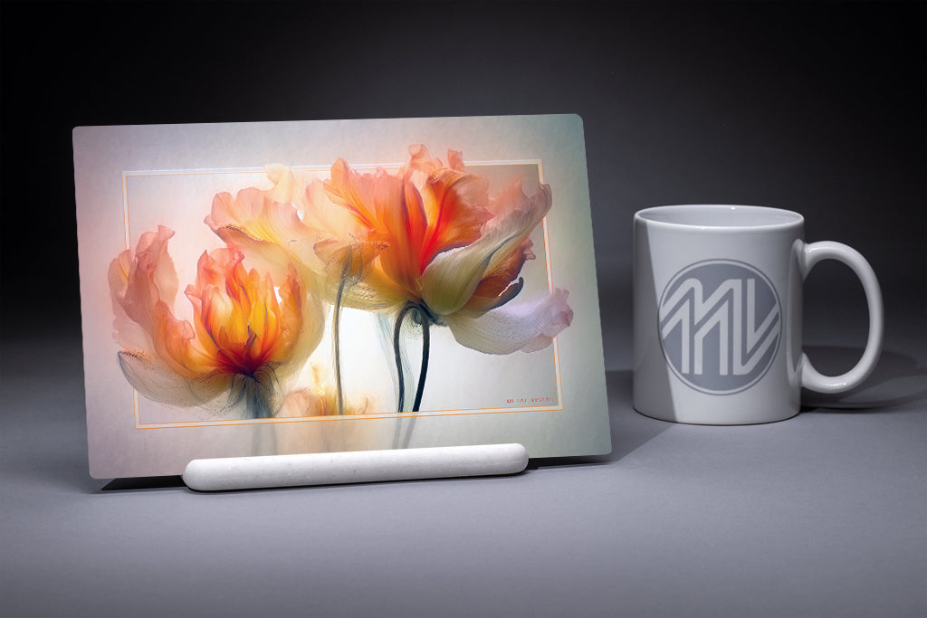 &quot;Wispy Glass Tulips&quot; 6x9 Metal Print with Stand