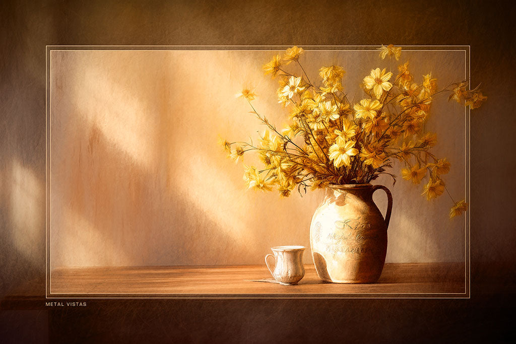 &quot;Yellow Flowers in Sunlight&quot; 4x6 Metal Print &amp; Stand