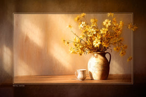 "Yellow Flowers in Sunlight" 4x6 Metal Print & Stand