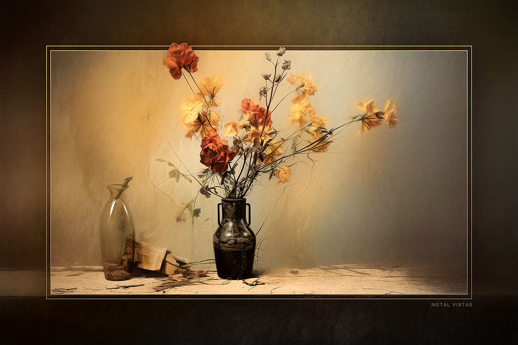 &quot;Wild Flowers in vintage Vase&quot; 4x6 Metal Print &amp; Stand