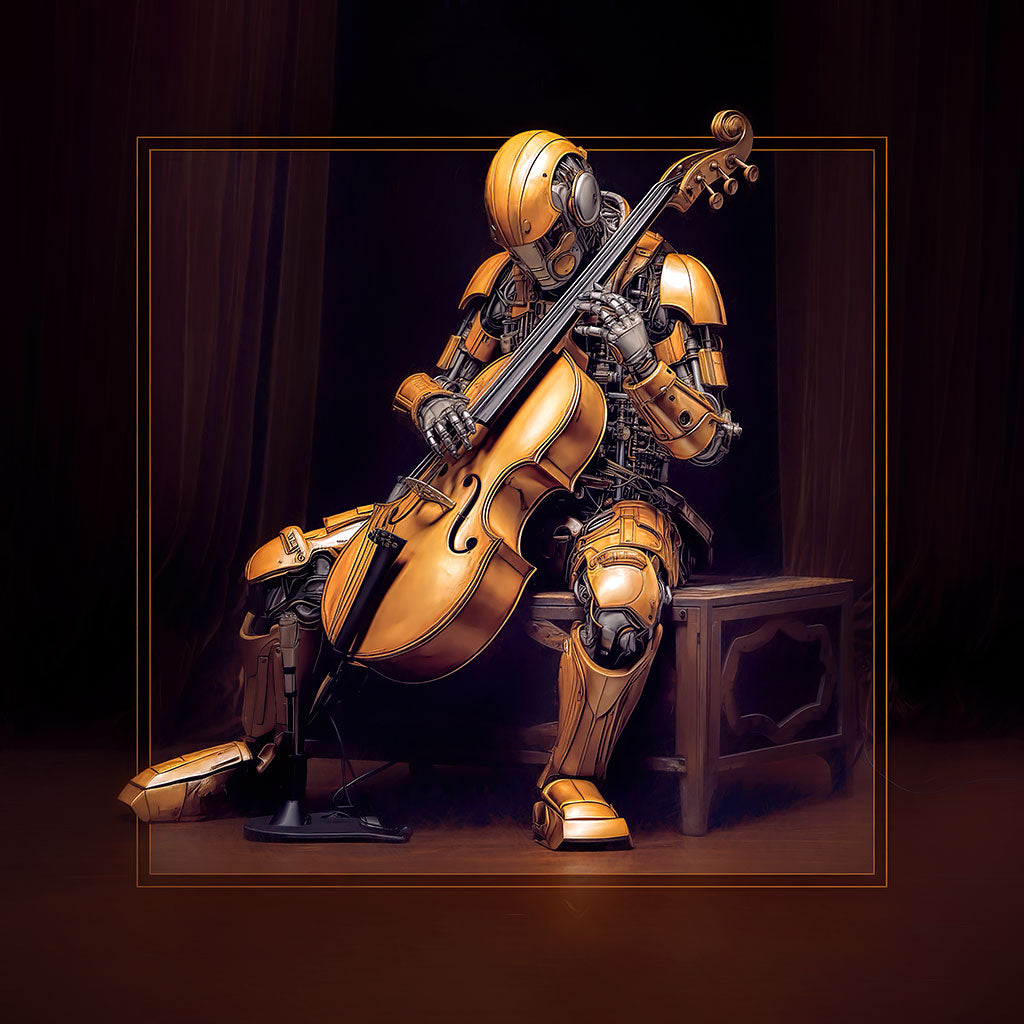 &quot;Robot Jazz Bassist&quot; 6x6 Metal Print &amp; Stand