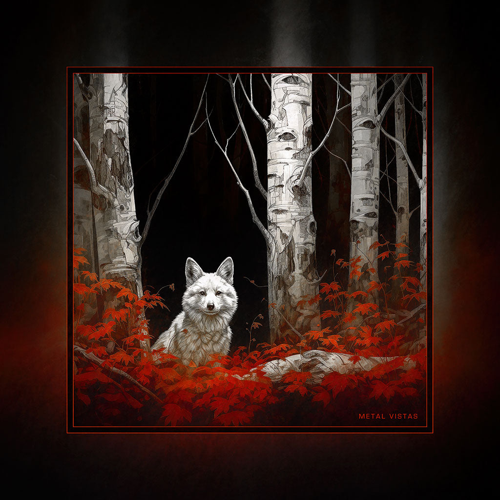 &quot;White Wolf in Birches&quot; 6x6 Metal Print &amp; Stand