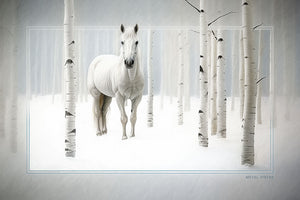 "Horse Among Birches" 4x6 Metal Print & Stand