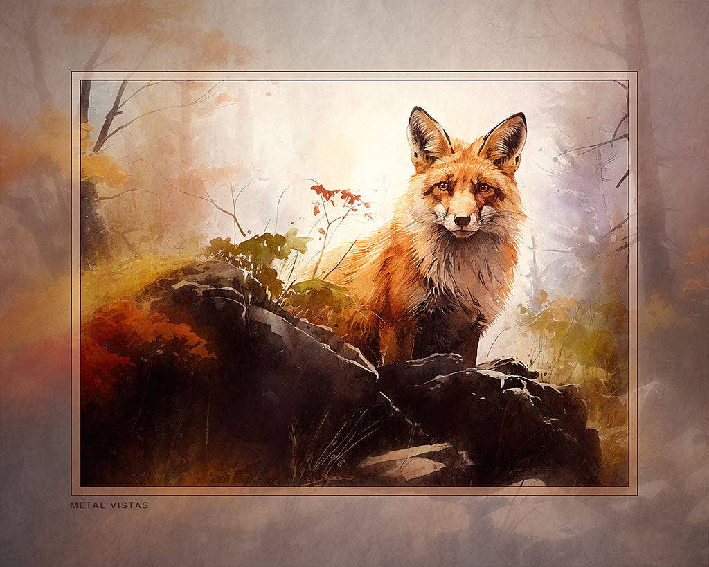 "Fox on a Rock" 4x5 Metal Print & Stand