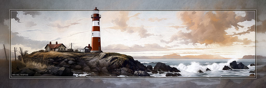 &quot;Lighthouse Cove&quot; 4x12 Panoramic Metal Print with Stand