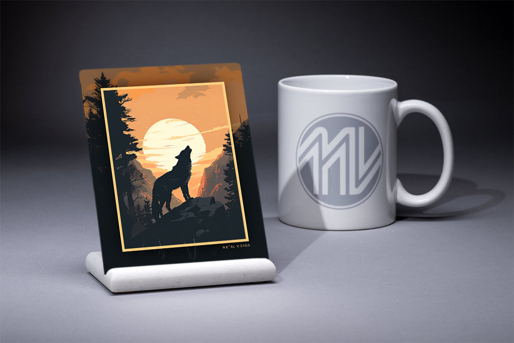 &quot;Baying at the Moon&quot; 4x5 Metal Print &amp; Stand