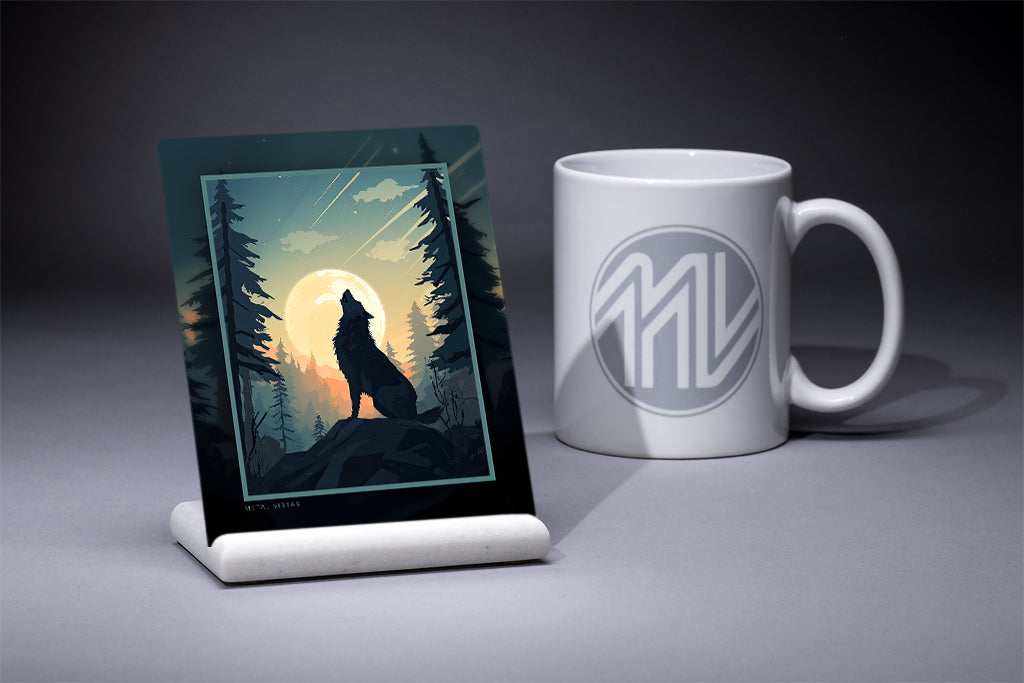 "Wolf in Moonlight" 4x5 Metal Print & Stand