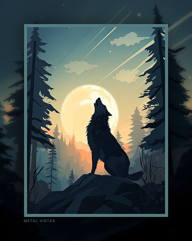 &quot;Wolf in Moonlight&quot; 4x5 Metal Print &amp; Stand
