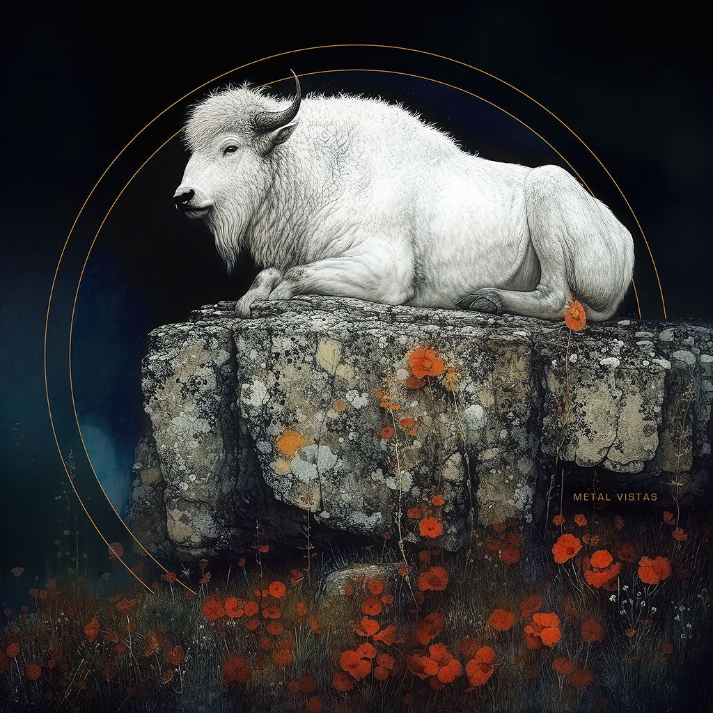 "White Buffalo" 6x6 Metal Print & Stand