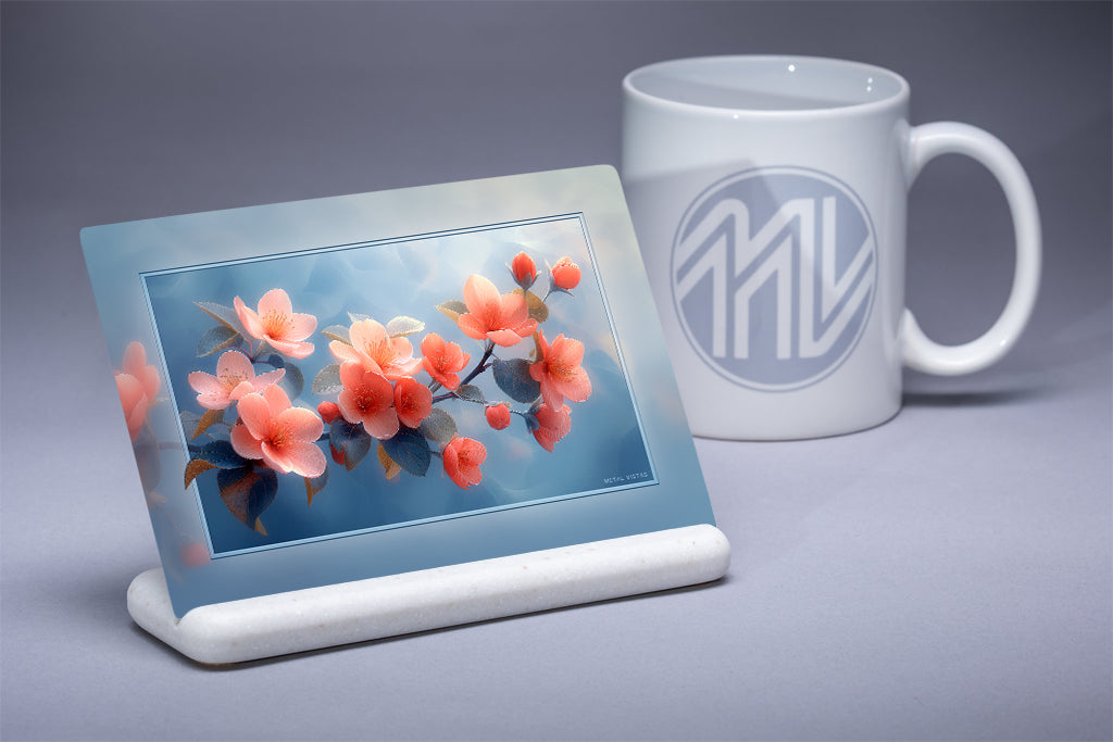 &quot;Blossoms on Blue&quot; 4x6 Metal Print &amp; Stand