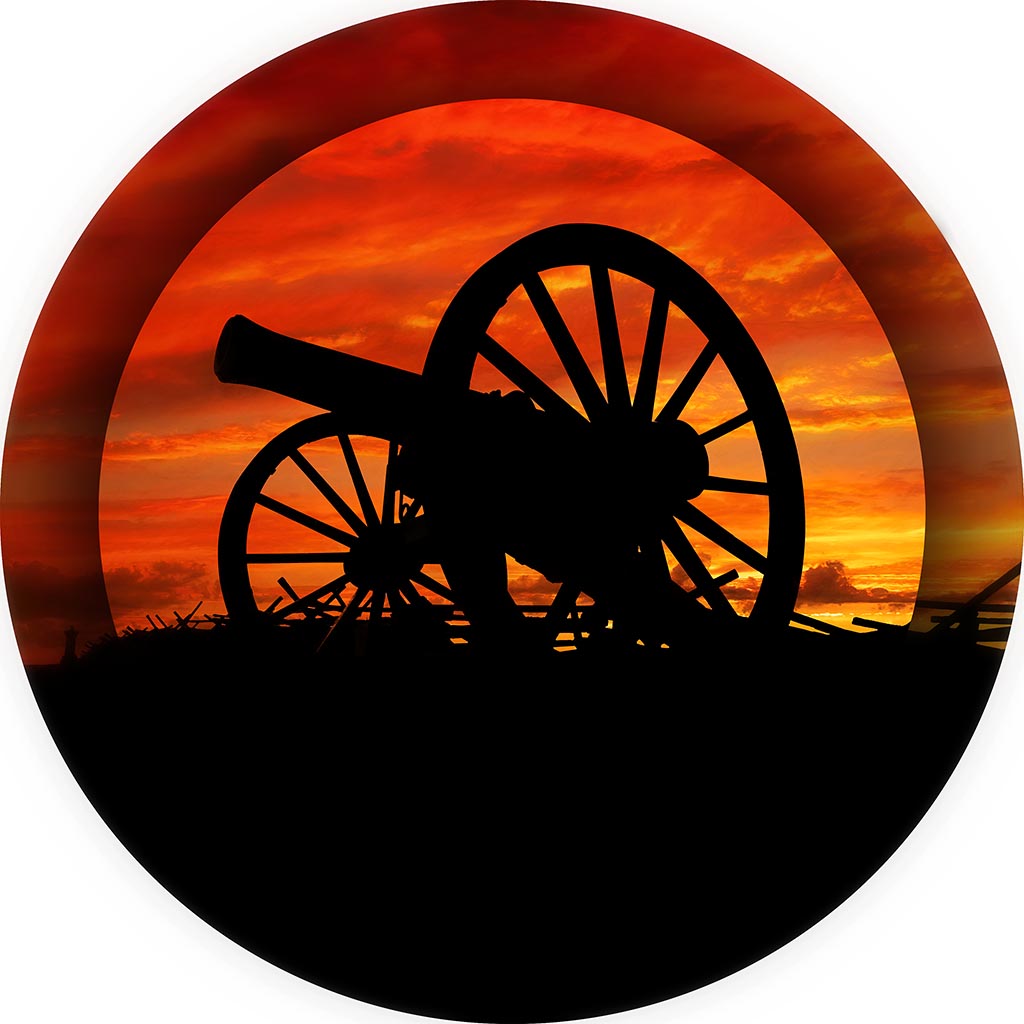 &quot;Cannon in Red&quot; 12 Inch Round Metal Print with Stand