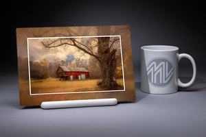 "Red Barn in Autumn" 6x9 Metal Print with Stand
