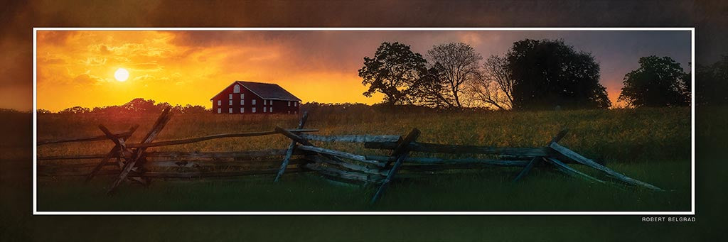 &quot;Klingel Farm at Sundown&quot; 4x12 Panoramic Metal Print with Stand
