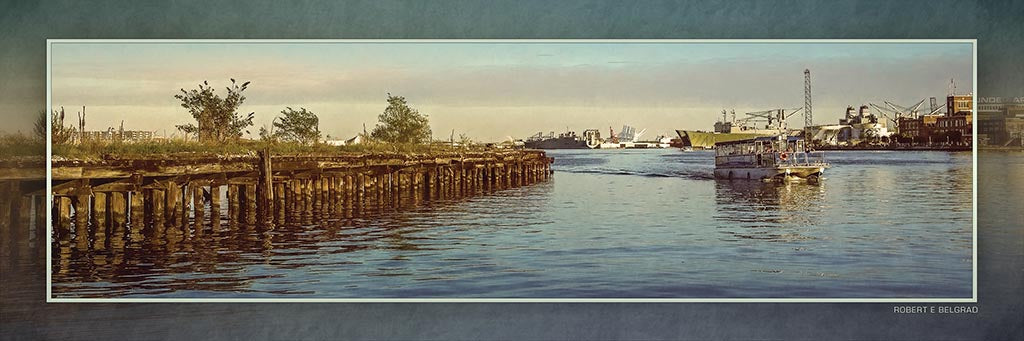 &quot;Harbor Taxi&quot; 4x12 Panoramic Metal Print with Stand