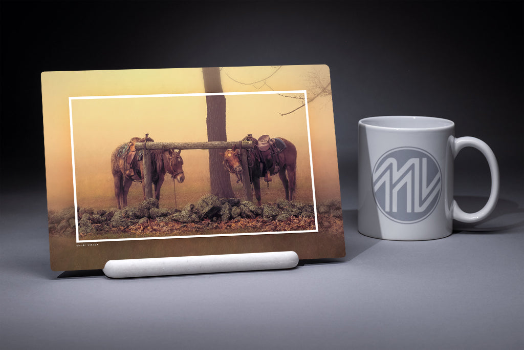 &quot;Two Horses at Gettysburg&quot; 6x9 Metal Print with Stand