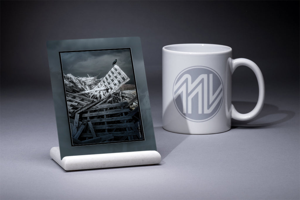 &quot;Raven Perched on Pallet&quot; 4x5 Metal Print &amp; Stand