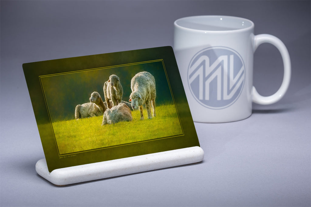&quot;Sheep Gossip&quot; 4x6 Metal Print &amp; Stand