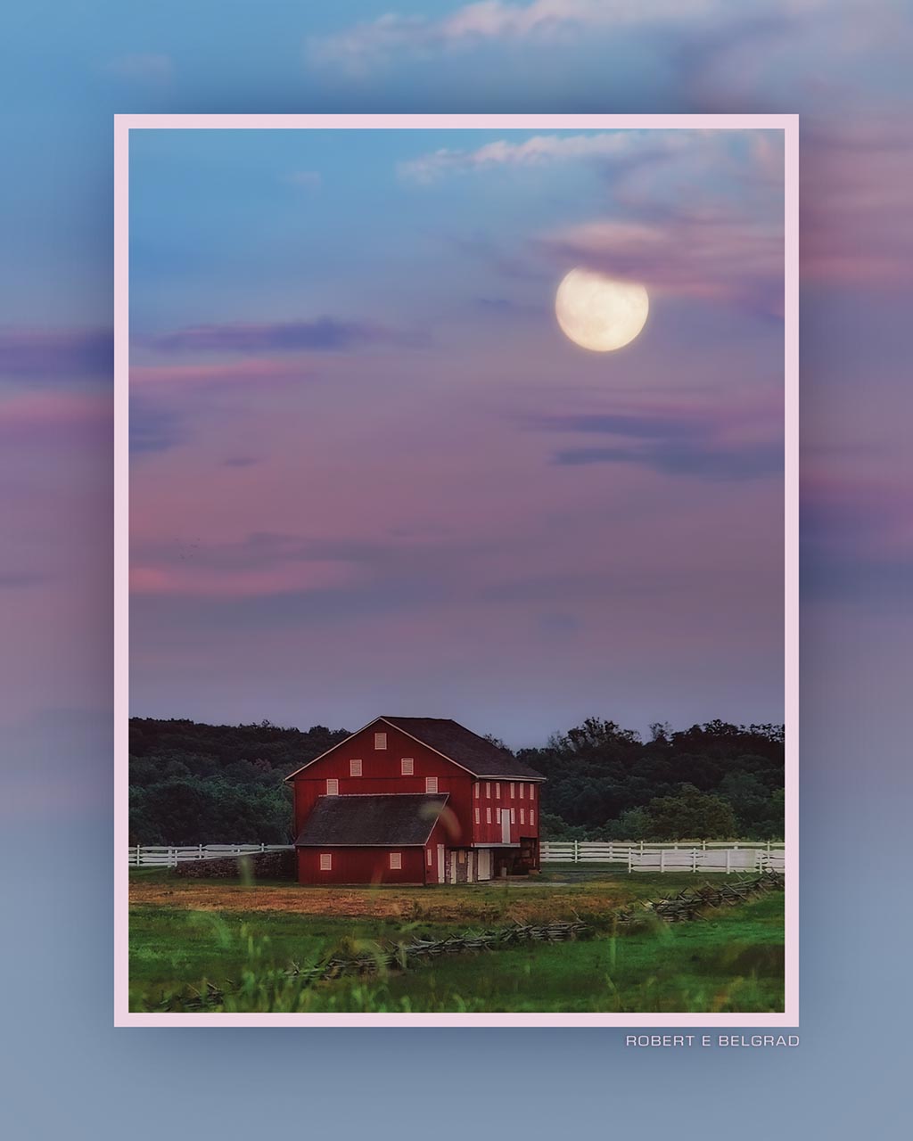 &quot;Sherfy Barn Under a Harvest Moon&quot; 4x5 Metal Print &amp; Stand