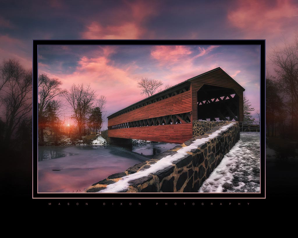 &quot;Sachs Bridge in Pastel Winter Sunset&quot; 4x5 Metal Print &amp; Stand