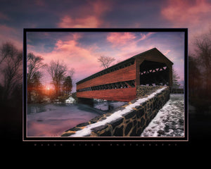 "Sachs Bridge in Pastel Winter Sunset" 4x5 Metal Print & Stand