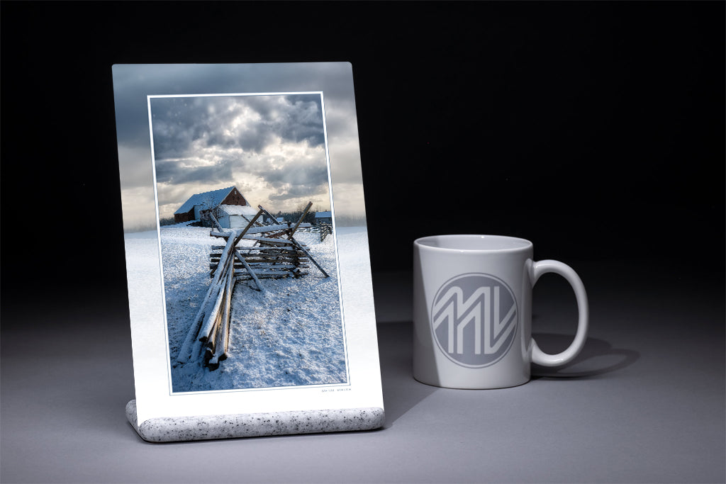 &quot;Trostle Farm in Winter&quot; 6x9 Metal Print with Stand