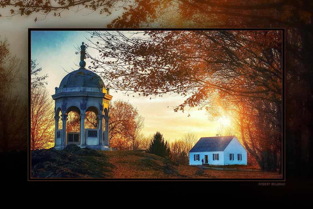 &quot;Dunker&#39;s Church and Maryland Monument at Antietam&quot; 4x6 Metal Print &amp; Stand