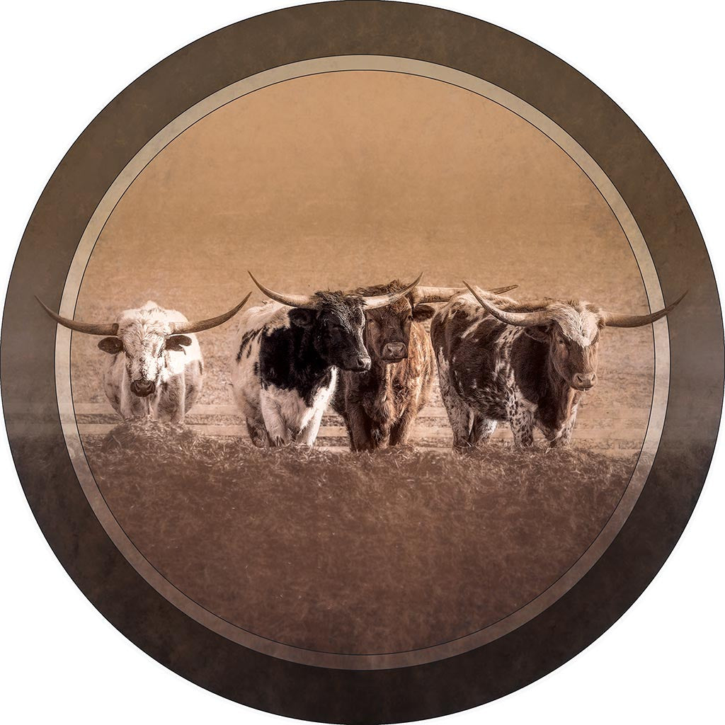 &quot;Longhorn Scrutiny&quot; 8 Inch Round Metal Print with Stand