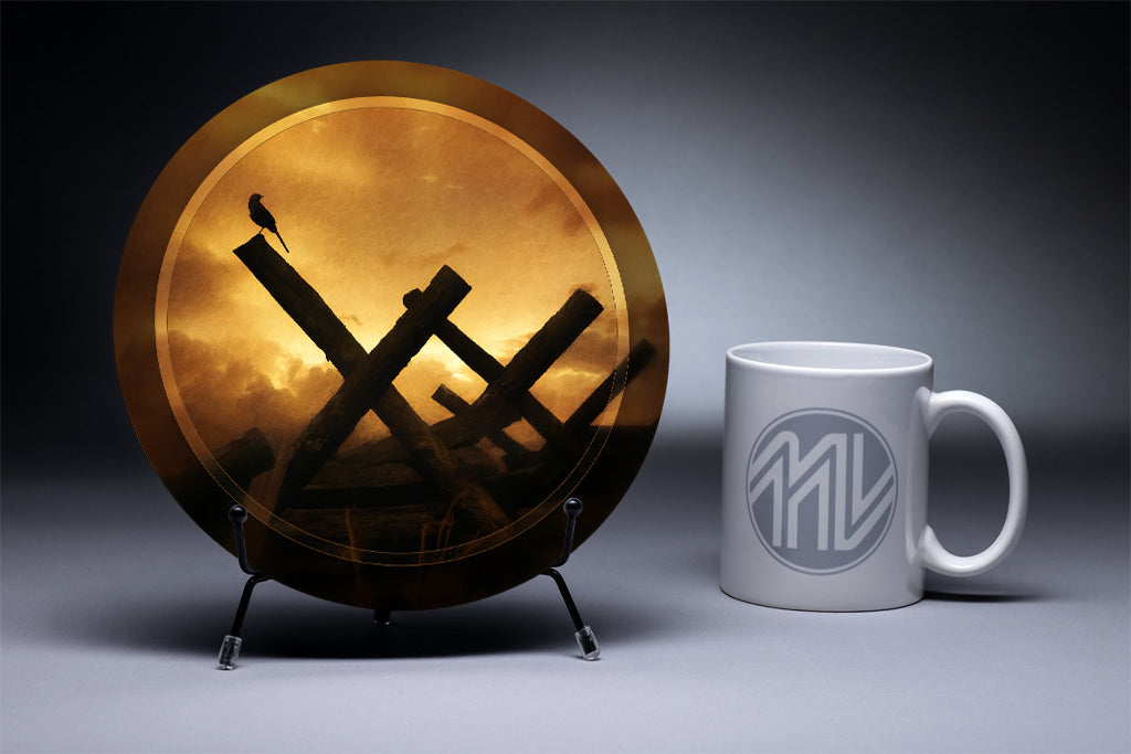 &quot;Bird on a Fence&quot; 8 Inch Round Metal Print with Stand