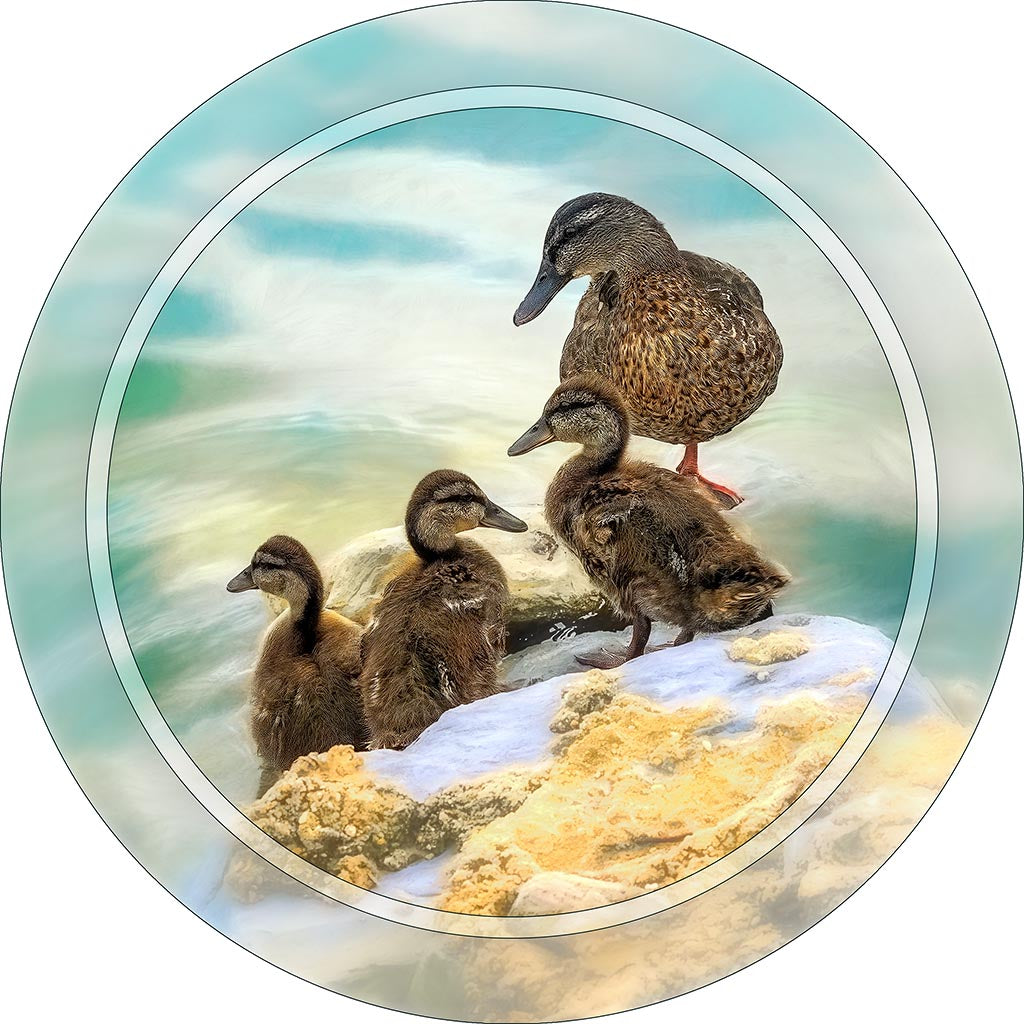 "Ducklings" 8 Inch Round Metal Print with Stand