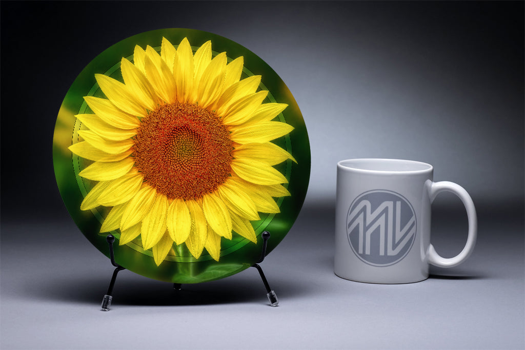 "Sunflower" 8 Inch Round Metal Print with Stand