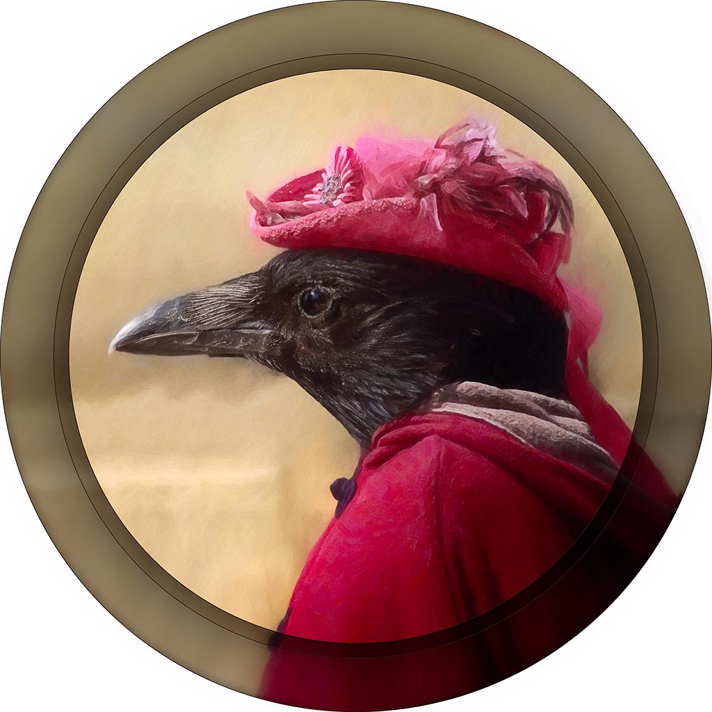 &quot;Little Red Raven Hood&quot; 8 Inch Round Metal Print with Stand