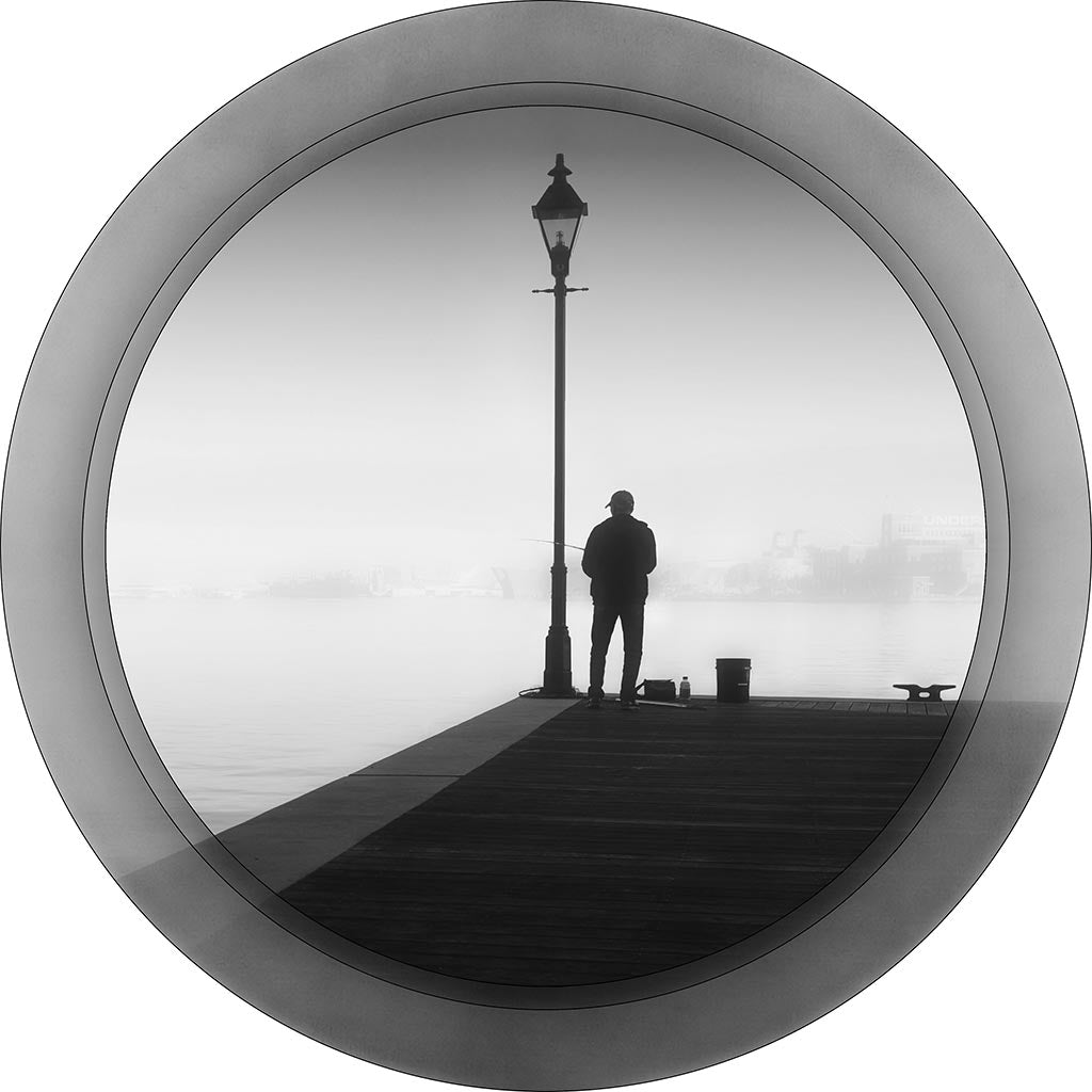 &quot;Fishing in Fells Point&quot; 8 Inch Round Metal Print with Stand