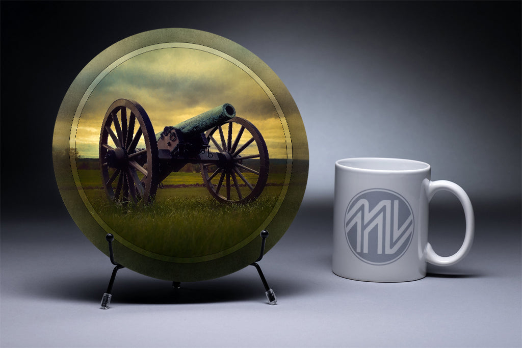 "Gettysburg Gun" 8 Inch Round Metal Print with Stand
