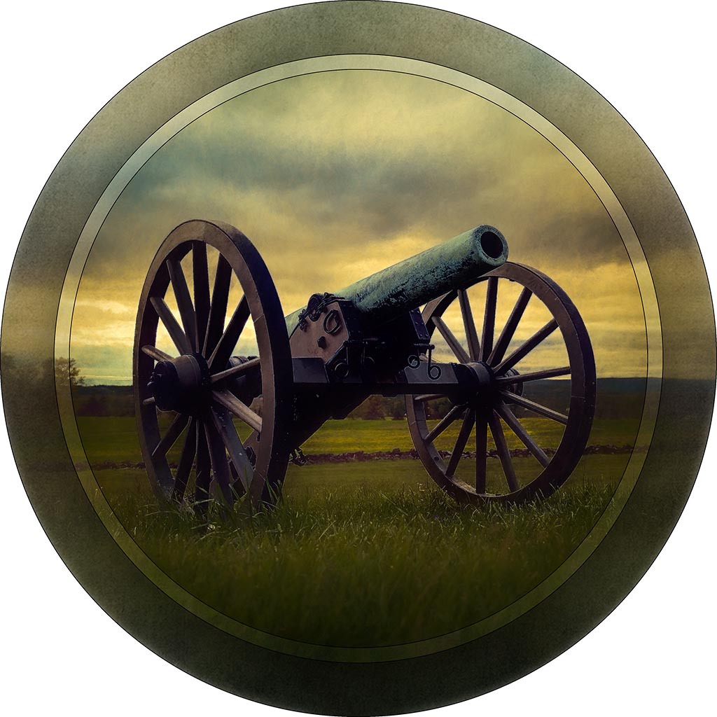 &quot;Gettysburg Gun&quot; 8 Inch Round Metal Print with Stand