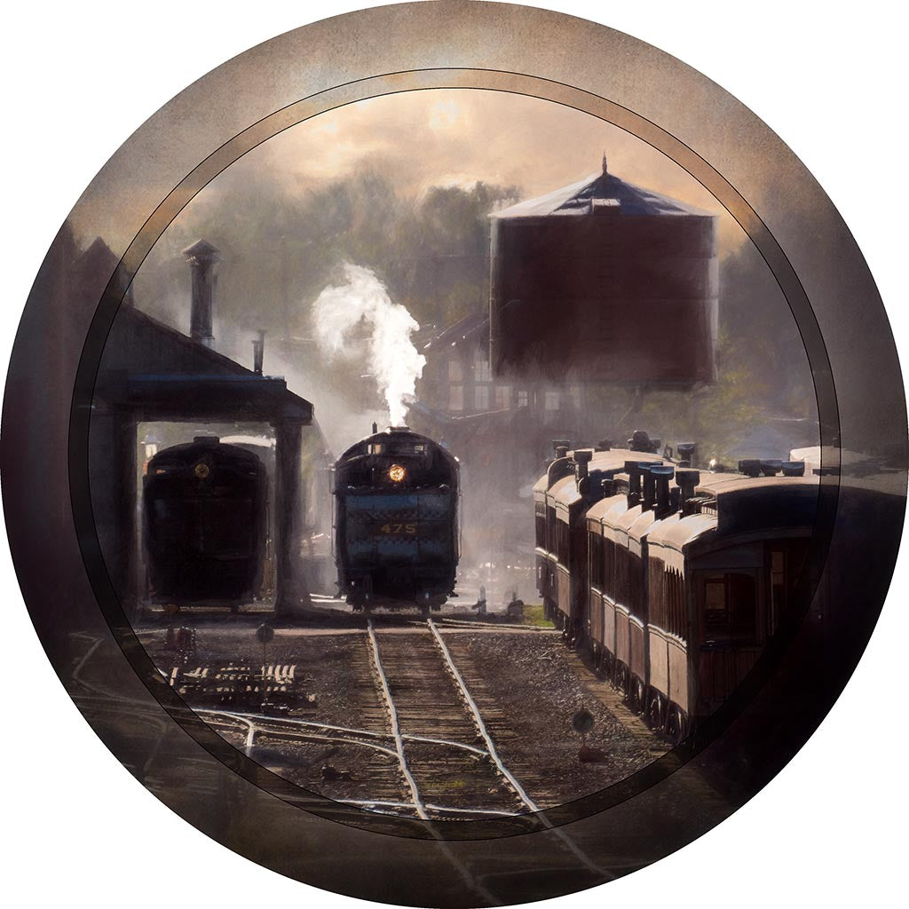 &quot;Strasburg Depot&quot; 8 Inch Round Metal Print with Stand