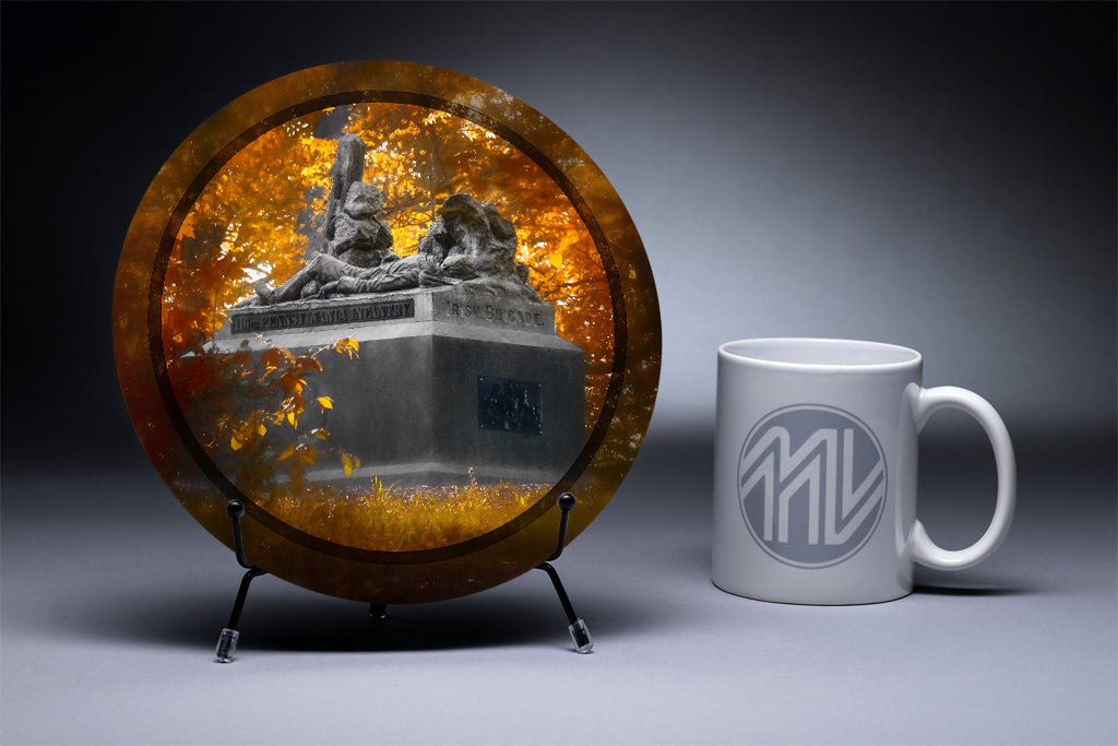 &quot;116th Pennsylvania Monument&quot; 8 Inch Round Metal Print with Stand